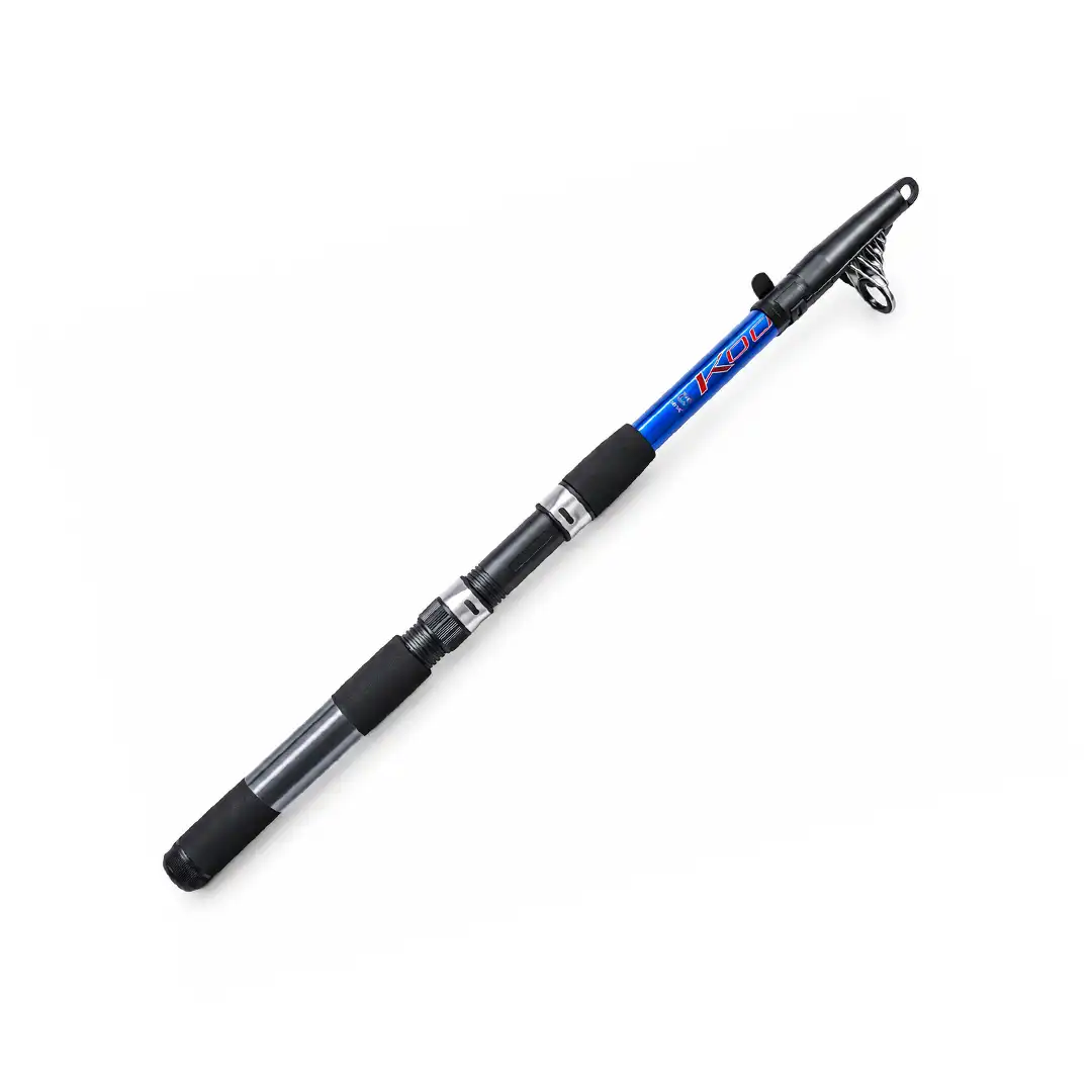 Cana de spinning telescópica KATX Kool Telespin 40 de 2,40 m, azul e preta, com punho em espuma